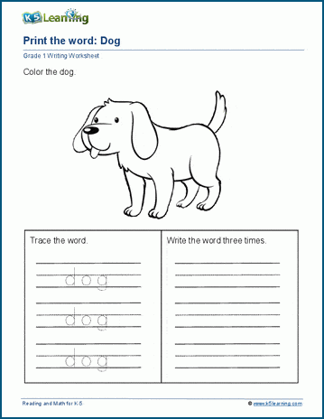 Sample Grade 1 Writing Words Worksheet