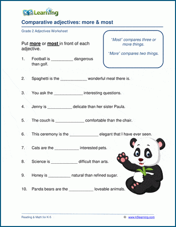 Sample grade 2 adjectives worksheet