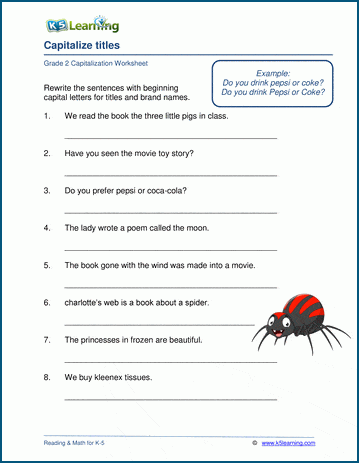 Sample grade 2 capitalization worksheet