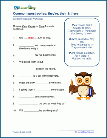 Grade 2 grammar worksheet on common confusing words with apostrophes