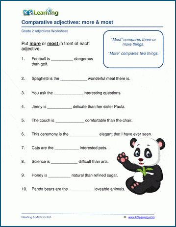 Grade 2 grammar worksheet on comparative adjectives