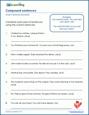 Compound sentences worksheets | K5 Learning