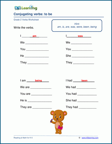 Grade 2 grammar worksheet on conjugating verbs