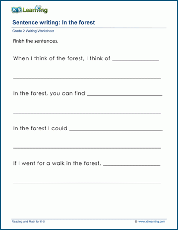 Sentence writing worksheet