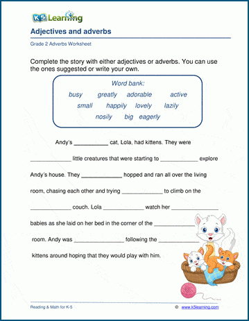 Writing adjectives and adverbs worksheets | K5 Learning