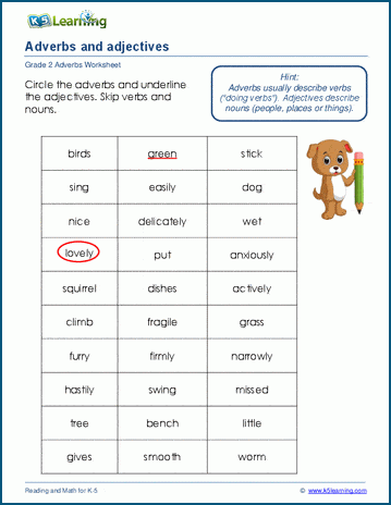 Adverbs and adjectives worksheets | K5 Learning