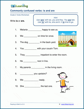 Grade 2 grammar worksheet on commonly confused verbs