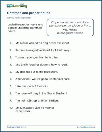 Common and proper nouns worksheets | K5 Learning