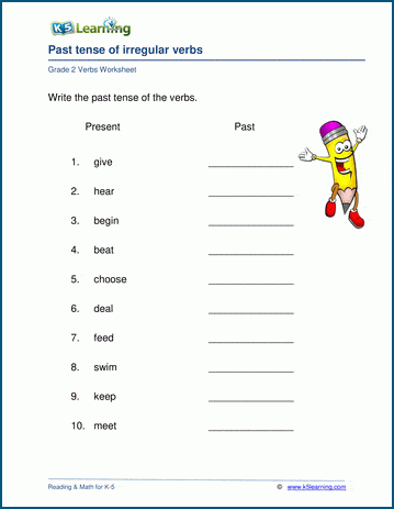 Grade 2 grammar worksheet on using irregular verbs in the past tense