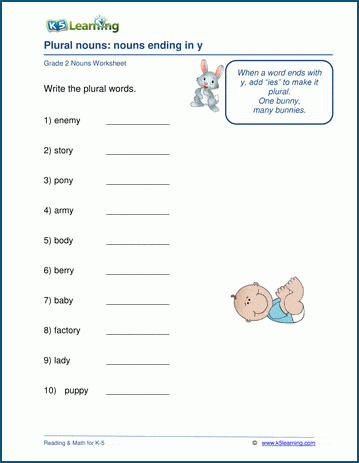 nouns ending in y worksheets k5 learning