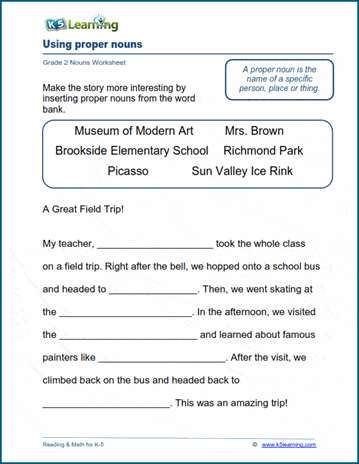 Proper nouns worksheets | K5 Learning