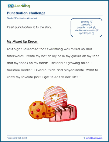 Grade 2 grammar worksheet on story punctuation