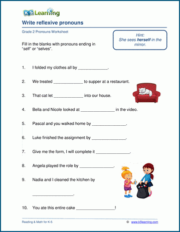 writing reflexive pronouns worksheets k5 learning