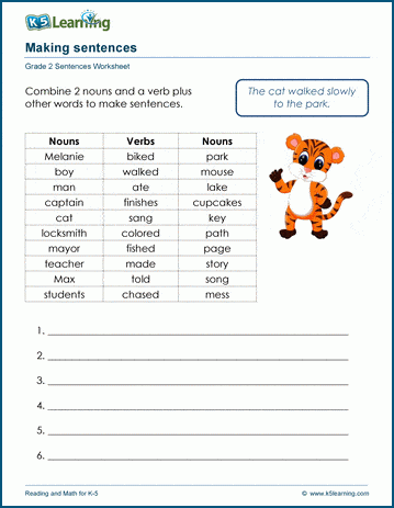 Writing sentences worksheets for grade 2 | K5 Learning
