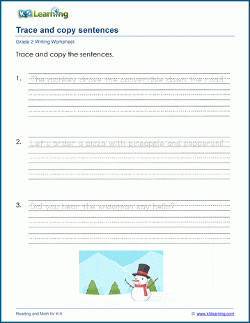 Trace and write sentences worksheet