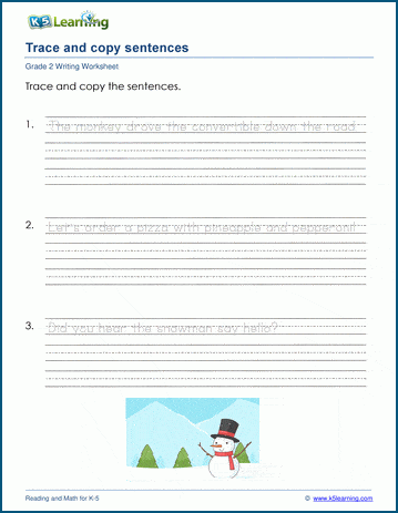 Trace and write sentences worksheets | K5 Learning