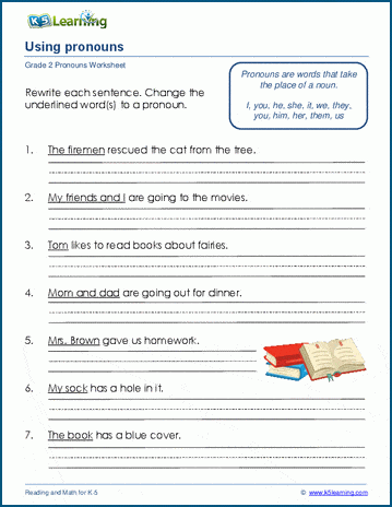 using common pronouns worksheets k5 learning