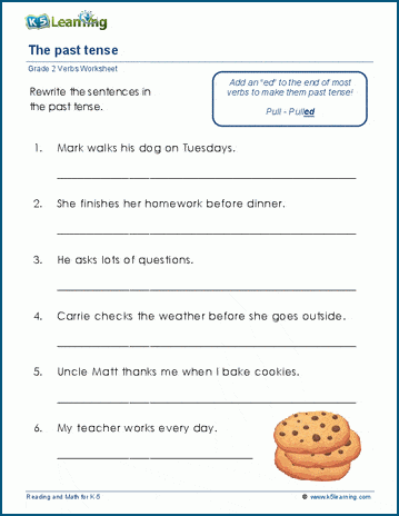 Grade 2 grammar worksheet on using verbs in the past tense