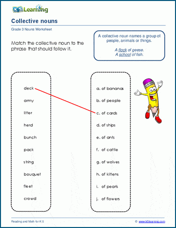 Grade 3 grammar worksheet on collective nouns