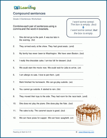 Grammar worksheet on writing compound sentences