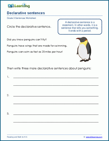 Write declarative sentences worksheet