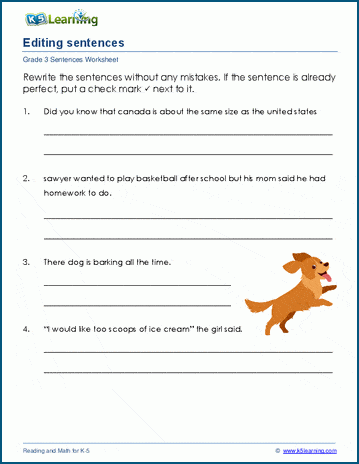 Editing sentences worksheet