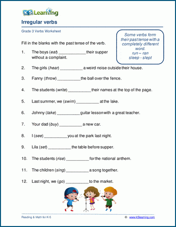 Grade 3 worksheet on irregular verbs