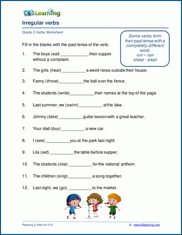 irregular verbs worksheets for grade 3 k5 learning