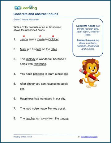 Using Concrete And Abstract Nouns Worksheet K5 Learning