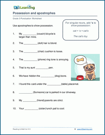 Possession and apostrophes worksheets | K5 Learning