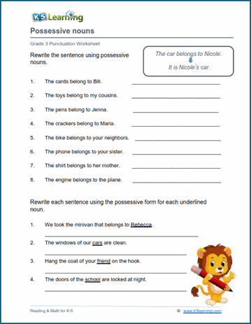 Possessive nouns worksheets