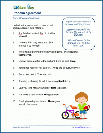 Grammar worksheet on pronoun antecedent agreement