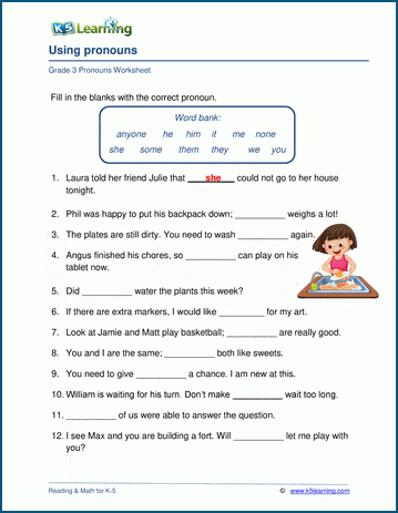 grade 3 pronouns worksheets k5 learning