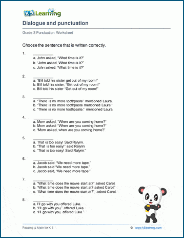 Punctuating dialogue worksheets