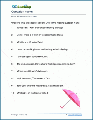 Quotation mark worksheets | K5 Learning