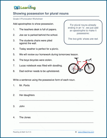 Possession with plural nouns and apostrophes worksheets