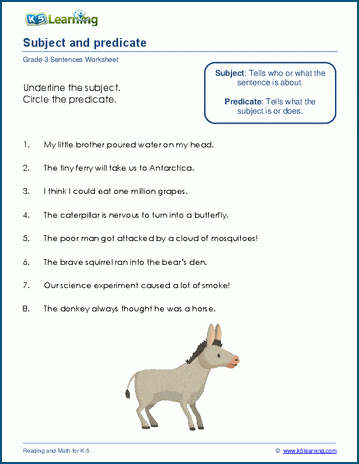 Identify subjects and predicates worksheet