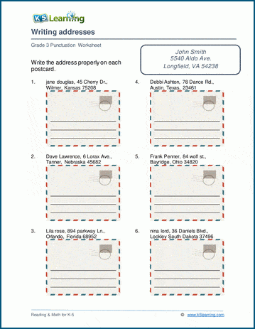 Writing addresses worksheet 