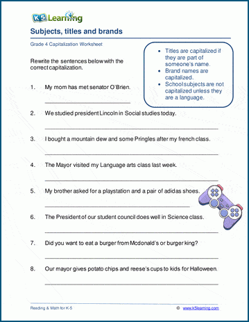 grade 4 capitalization worksheets k5 learning