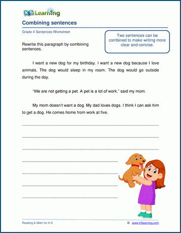 Grammar worksheet on combining sentences.