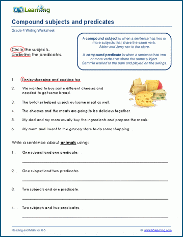 Grammar worksheet on compound subjects and predicates.