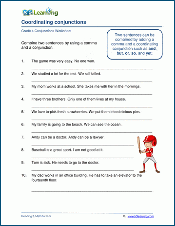 Coordinating conjunctions worksheets | K5 Learning