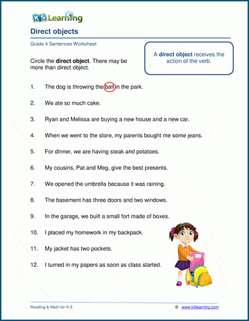 Direct objects worksheets | K5 Learning