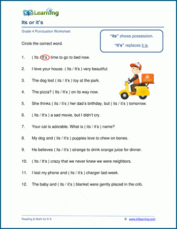 its or it s worksheets k5 learning