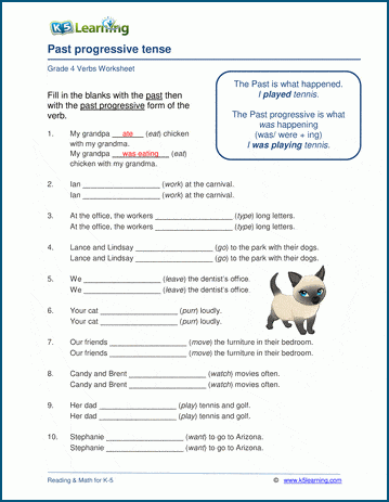 Grade 4 grammar worksheet on the past progressive tense