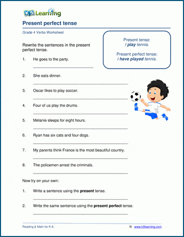 Grade 4 grammar worksheet on the present perfect tense