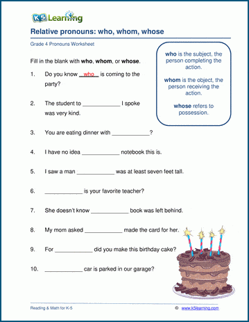 Sample grade 4 pronouns worksheet