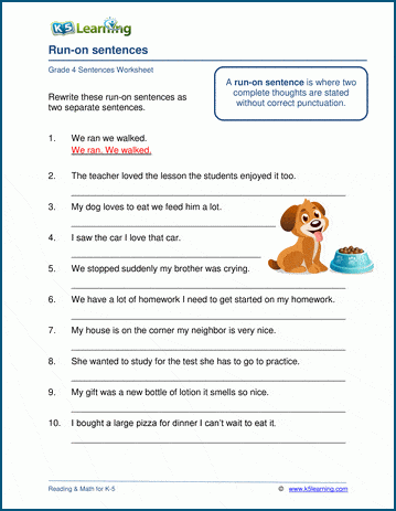 Grammar worksheet on run-on sentences.