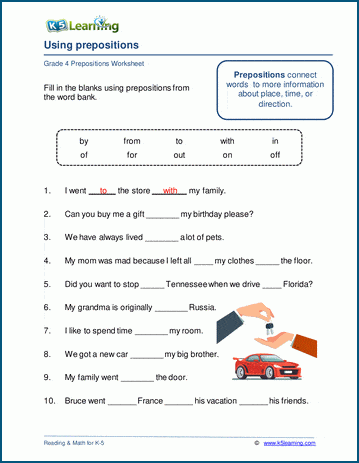 Grammar worksheet on using prepositions.