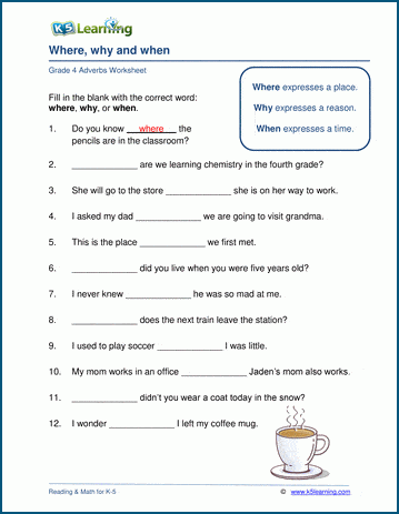 Where, why and when - relative verb worksheets | K5 Learning